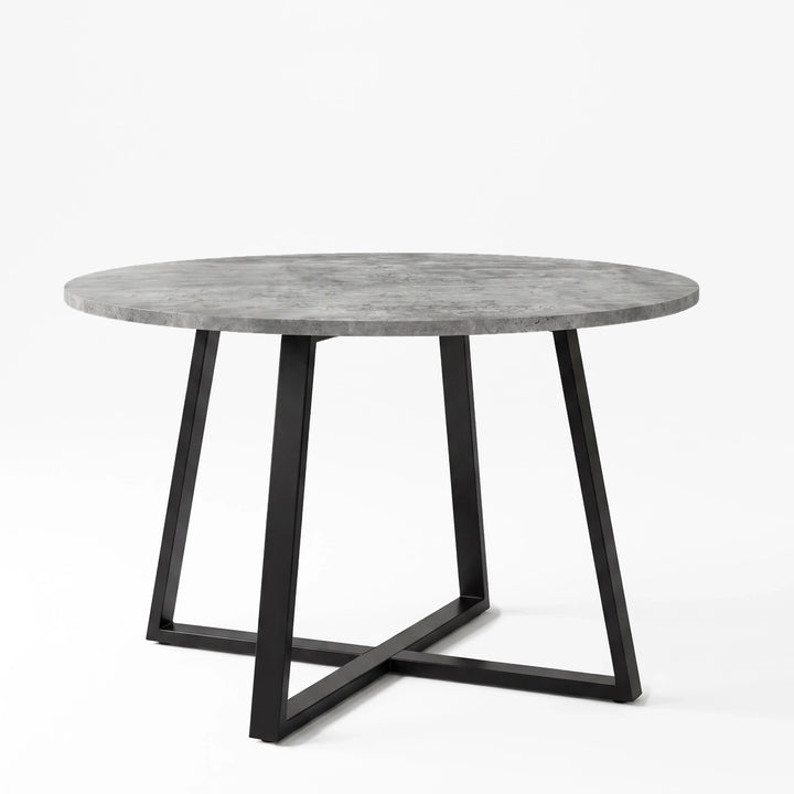 [Grey Suede] Kyvon 110cm round dining table with concrete-effect top and black cross-leg base