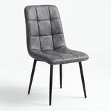 [Grey Suede] Kyvon dining set grey suede chair with tufted back and black legs