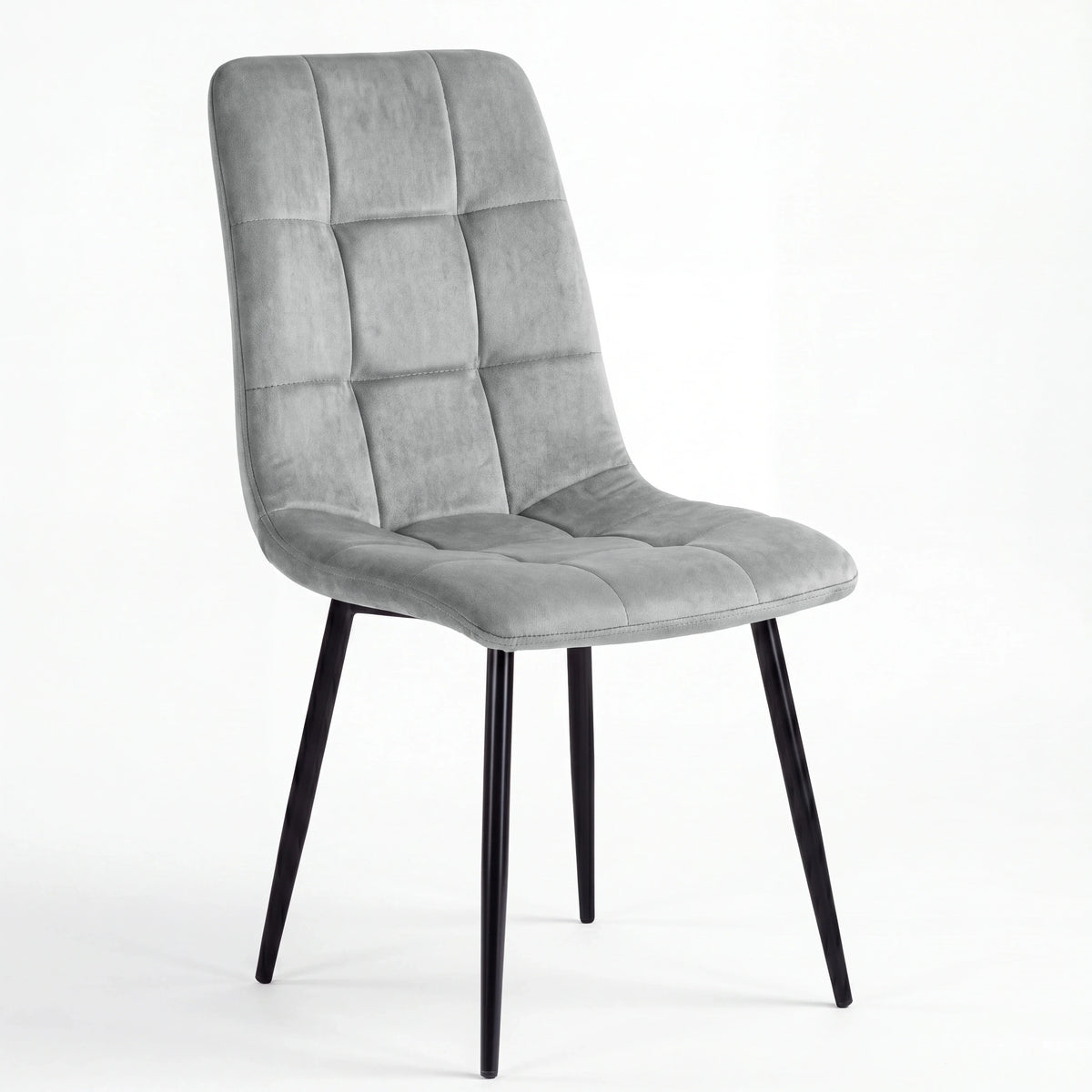 [Light Grey Velvet] Kyvon dining set light grey velvet chair with tufted back and black legs