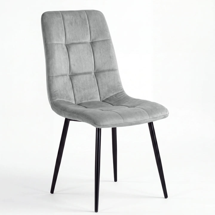 [Light Grey Velvet] Kyvon dining set light grey velvet chair with tufted back and black legs