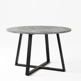 [Light Grey Velvet] Kyvon 110cm round dining table with concrete-effect top and black cross-leg base
