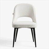 [Cream | Tinted] Kyvon cream upholstered fabric comfy dining chair front view with black metal legs