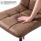 [Brown | Dark Wood] Kyvon dining set chair close-up: Premium Suede Fabric, padded brown tufted seat