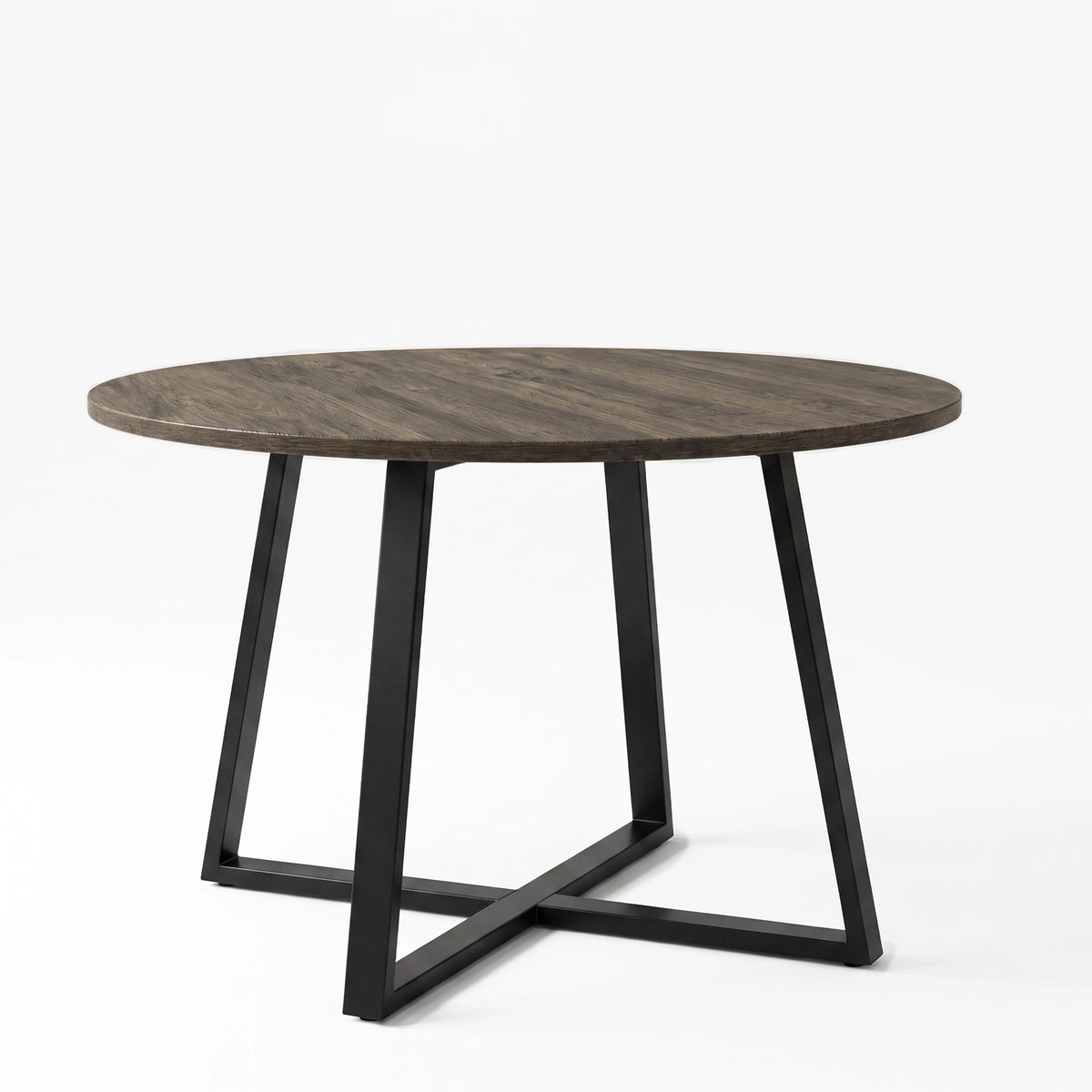 [Brown | Dark Wood] Kyvon round dining table set, 110cm dark wood table with black cross-leg base