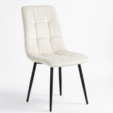 [Cream | Dark Wood] Kyvon round dining table set with one cream velvet chair, tufted back and black legs