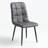 [Grey | Dark Wood] Kyvon round dining table set with one grey suede chair, tufted back and black legs