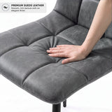 [Grey | Dark Wood] Kyvon dining set chair close-up: Premium Suede Fabric, padded grey tufted seat