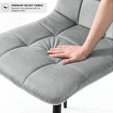 [Light Grey | Dark Wood] Kyvon dining set chair close-up: Premium Velvet Fabric, padded light grey tufted seat