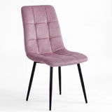 [Pink | Dark Wood] Kyvon round dining table set with one pink velvet chair, tufted back and black legs