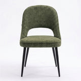 [Green | Tinted] Kyvon green upholstered fabric comfy dining chair front view with black metal legs
