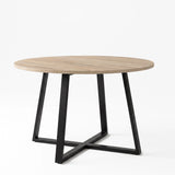 [Brown | Sonoma Oak] Kyvon round dining table set, 110cm sonoma oak-effect table with black cross-leg base