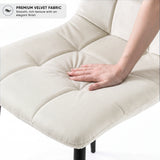 [Cream | Sonoma Oak] Kyvon chair close-up: Premium Velvet Fabric, padded cream velvet tufted seat