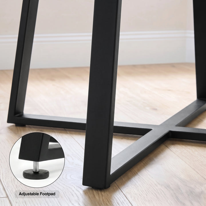 [Grey | Sonoma Oak] Kyvon round dining table set black cross-leg base with adjustable footpad inset