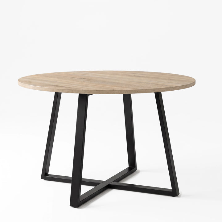 [Grey | Sonoma Oak] Kyvon round dining table set, 110cm sonoma oak-effect table with black cross-leg base