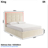 [Beige | King] LED ottoman bed dimensions: frame 158W x 218L x 125H cm; mattress 150 x 200 cm