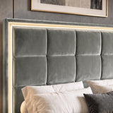 [Grey | King] Close-up of square-panel padded headboard with recessed LED light border