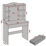 [White]  vanity table with dimensions labeled on a white background