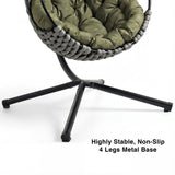 [Grey] Base view of light grey hanging egg chair on 4-leg black cross stand with non-slip foot pads