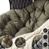 [Grey] Light grey hanging egg chair cushion detail with waterproof, UV resistant and breathable labels