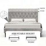 [Double | Light Grey] Velvet Bed Frame adjustable headboard height diagram showing 97.5cm and 106.5cm options