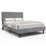 [Double | Light Grey] Velvet Bed Frame angled product shot on white background showing full frame and footboard