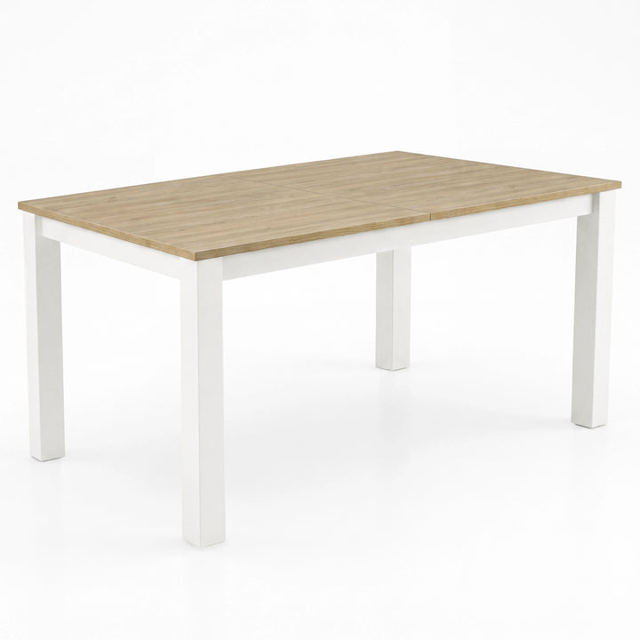 [160cm | Light Oak] Extendable dining table at regular 160cm size with Light Oak-top centre seam, white frame & square legs