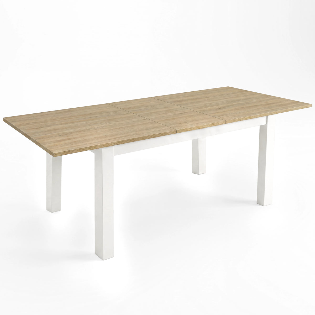 [160cm | Light Oak] Dining table extended to 200cm with Light Oak-top, 40cm centre leaf, black frame and square legs