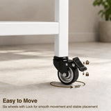 [Light Oak] Kitchen & Dining Furniture Sets caster wheel close-up with brake lever, lock icons, and 360 degree arrow.