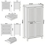 [Black] Linra bedroom furniture set dimensions: wardrobe 97.5x55.5x186cm, chest 83x42x80cm, bedside 50x40x60cm