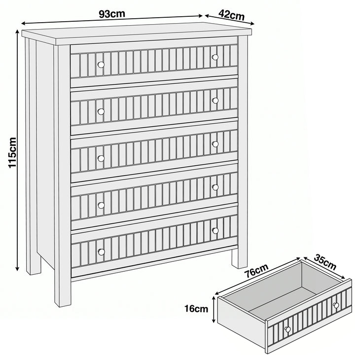 [Black] Linra tall chest of drawers dimensions: 93 x 42 x 115 cm with drawer interior 76 x 35 x 16 cm
