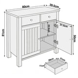 [Black] Linra 80cm sideboard dimensions diagram: 80cm wide, 39.5cm deep, 81cm tall with 23.5cm interior shelf clearance