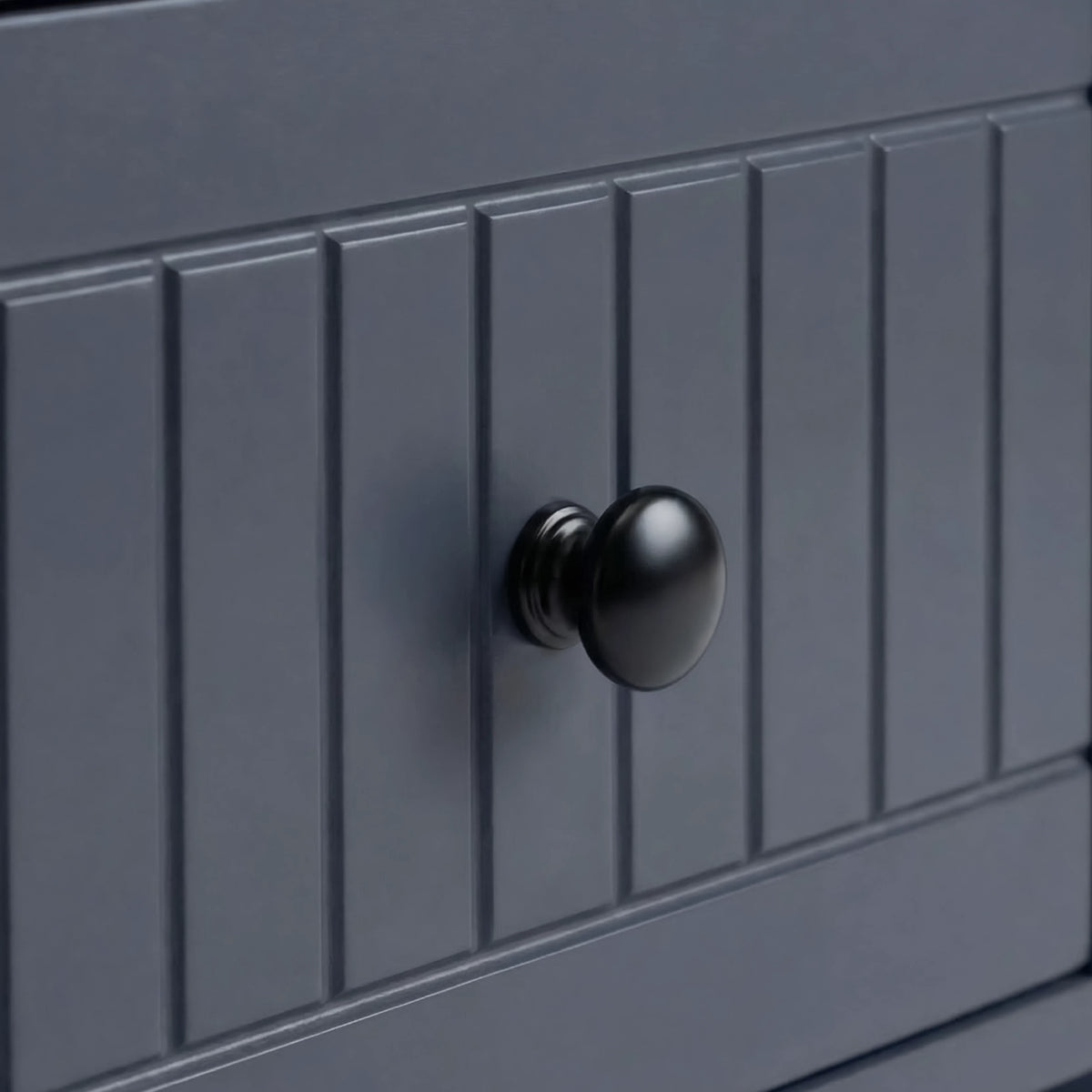 [Blue] Linra 2 drawer bedside table close-up detail showing painted frame finish