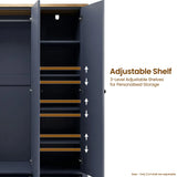 [Blue] Linra wardrobe partial open view, single door swung and base drawer extended on rails