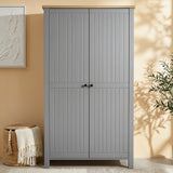 [Grey] Linra Grey Painted 3 Piece Bedroom Set - Oak Top closed wardrobe with a light wood top surface.