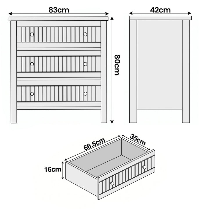 [White] Linra chest of drawers dimensions: W83cm x D42cm x H80cm with drawer 66.5 x 35 x 16cm