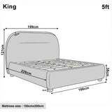 [Grey | King] Technical size guide with front and side profile illustrating 5ft bed frame at 166cm wide by 226cm long