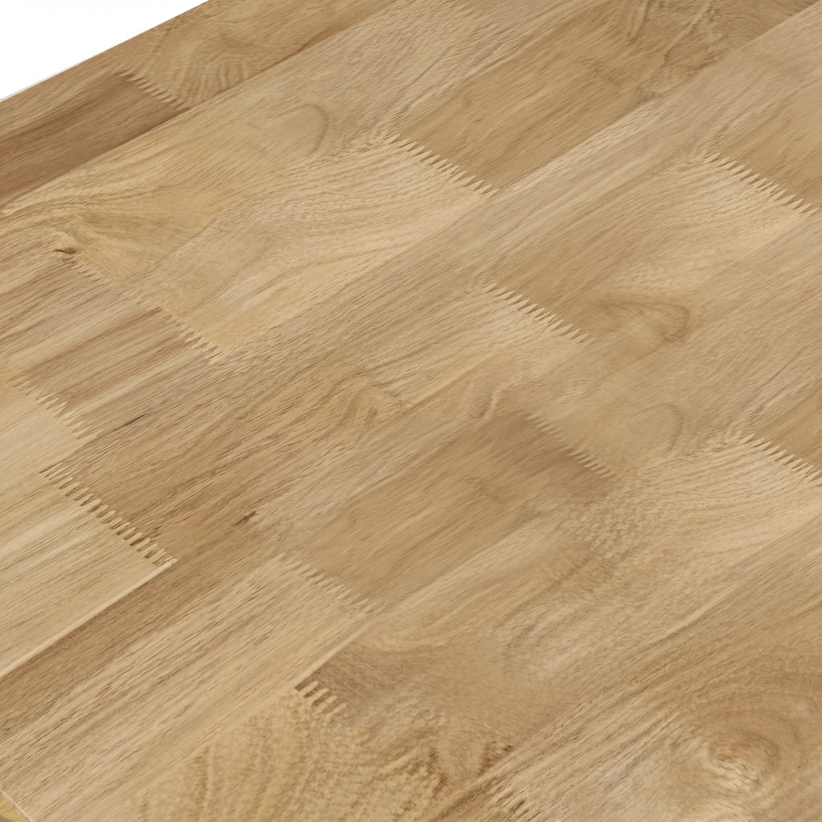 [Mango Wood Effect] Ironmere surface detail showing parquet-style grain blocks, knots, plank seams, and tabletop texture.