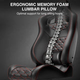 [Black] Ergonomic memory foam lumbar pillow with a spine model on a dark background