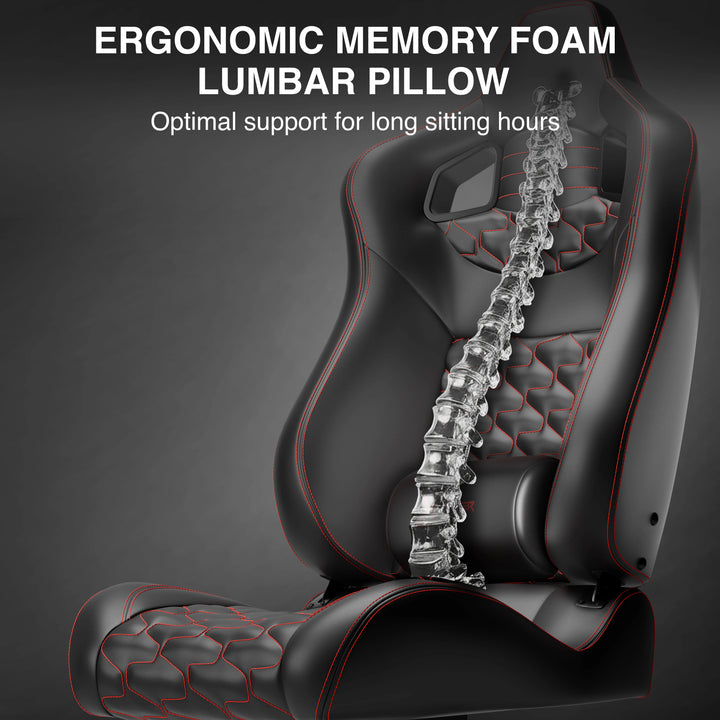 [Black] Ergonomic memory foam lumbar pillow with a spine model on a dark background