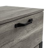 [Wooden Grey] Close-up of Millwright industrial 2-drawer bedside table drawer front with black handle