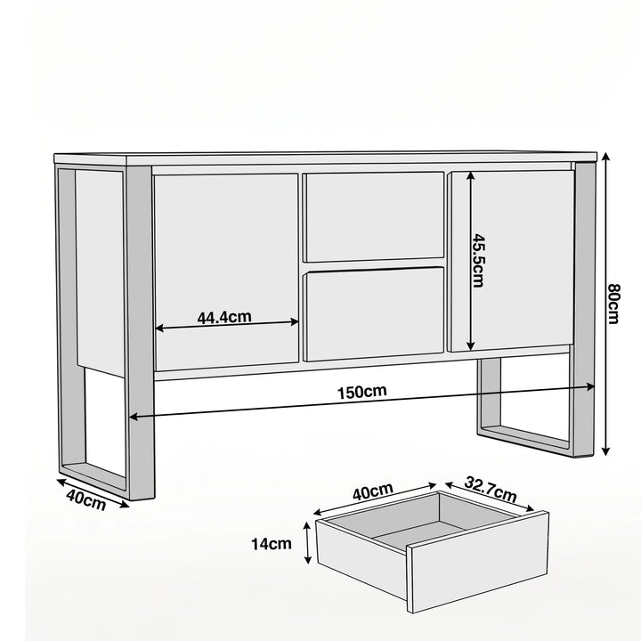 [Mango Wood Effect] Millwright industrial sideboard size: W150 D40 H80cm; drawer: H14 W40 D32.7cm