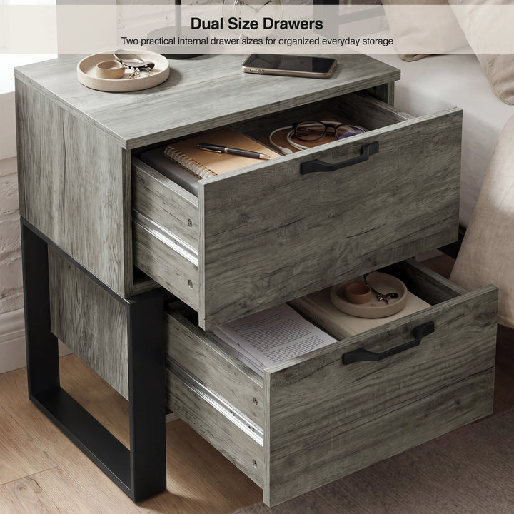 [Wooden Grey] Millwright 3 drawer chest of drawers with open dual-size drawers for clothing storage