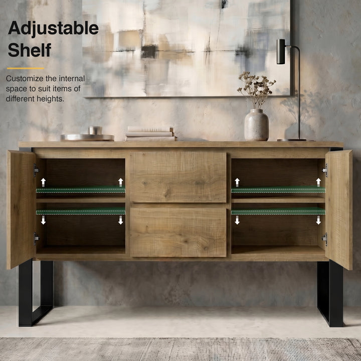 [Oak Effect] Millwright sideboard with both doors open showing adjustable shelf positions and internal storage bays