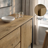 [Oak Effect] Millwright sideboard close-up showing handleless door edge and oak-effect top surface