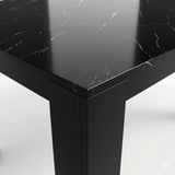 [6 Seater | Black] Close-up of the Milo black marble-effect tabletop edge, surface texture, and inverted-L shape leg