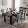 [6 Seater | Grey] Milo black marble-effect dining table set extended to 220cm with 6 high-back chairs