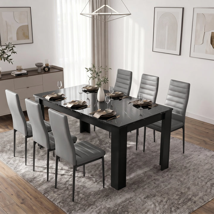 [6 Seater | Grey] Milo black marble-effect dining table set at 170cm regular size with 6 high-back chairs