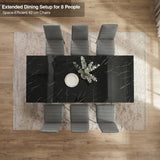 [6 Seater | Grey] Overhead view of the Milo black marble-effect extended dining table layout with space-efficient chairs