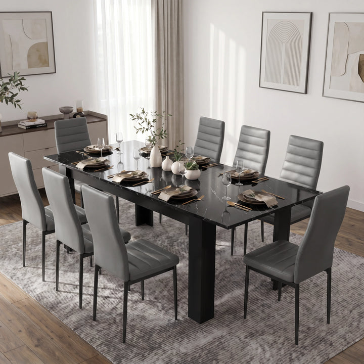 [8 Seater | Grey] Milo black marble-effect dining table set at 220cm extended size with 8 high-back chairs