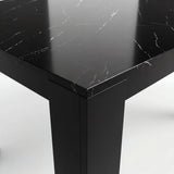 [8 Seater | Grey] Close-up of the Milo black marble-effect tabletop edge, surface texture, and inverted-L shaped leg